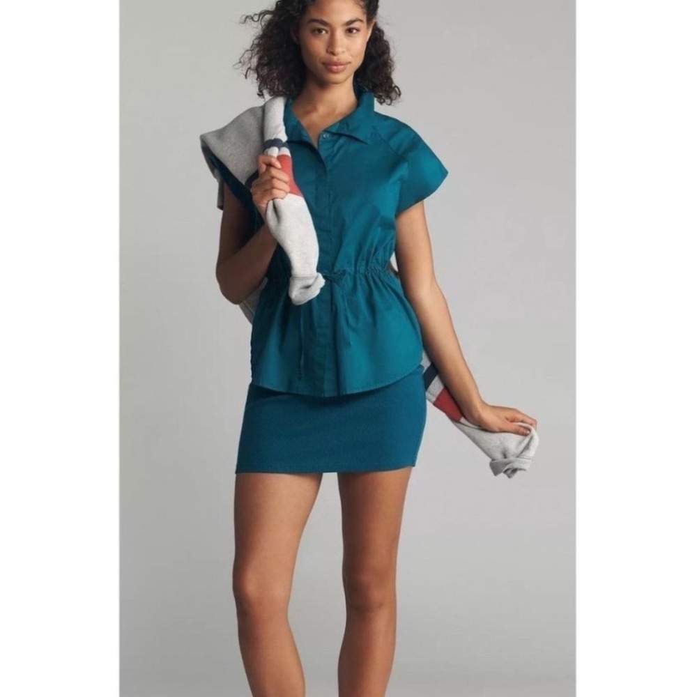 Sundry Green Two Piece Set Button Down Drawstring Mini Skirt Old Money NWT XS